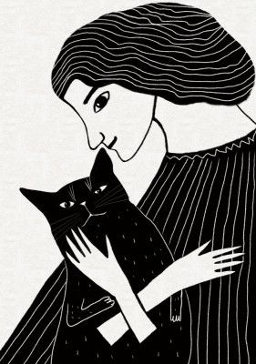 Cat Lady with Black Cat