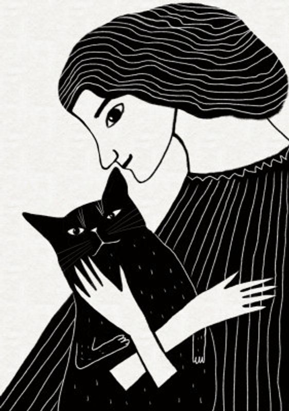 Cat Lady with Black Cat