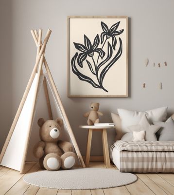 Two Stylized Flowers With Flowing Leaves