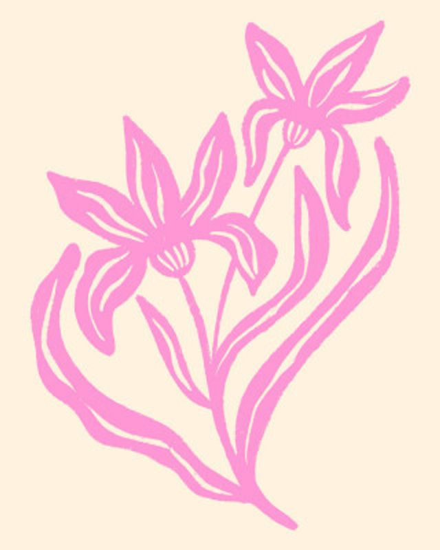 Two Stylized Flowers With Flowing Leaves