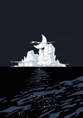 Crescent Moon Over the Ocean