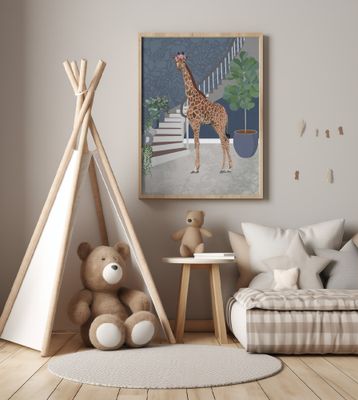 Giraffe by the stairs