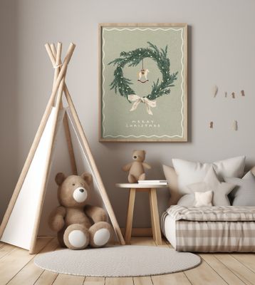 Horses toy on Christmas wreath with bow