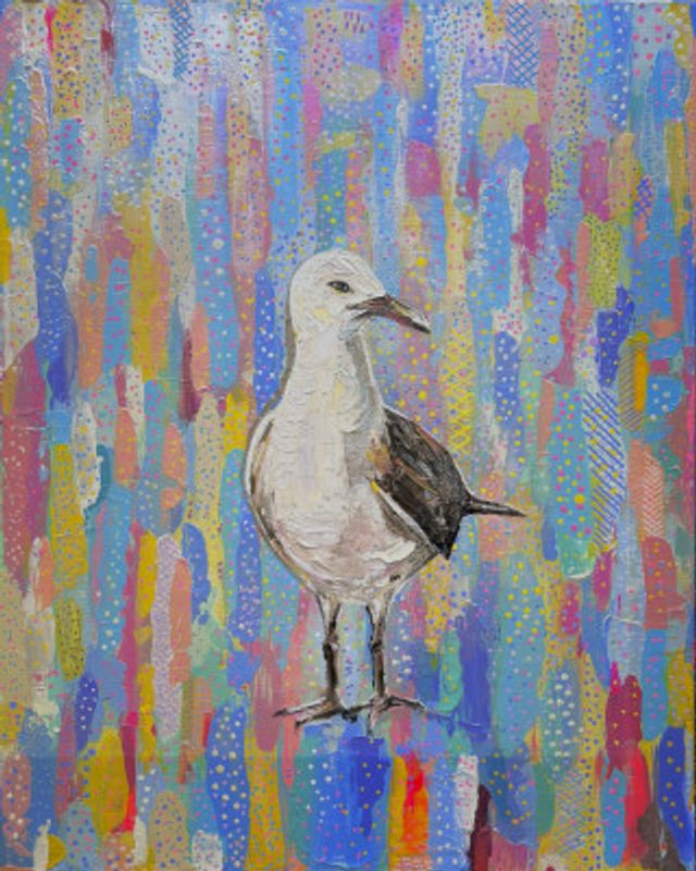Seagull Abstract Painting – Minimalist Coastal Bird Art for Home, Office or Gift Interior