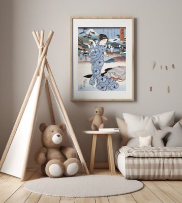 Japanese Woman (1830) Vintage Woodblock Print Boarder