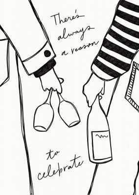 Woman holding wine bottle and wine glass (Black &amp; White) - Wine Vin Femme Noir et Blanc