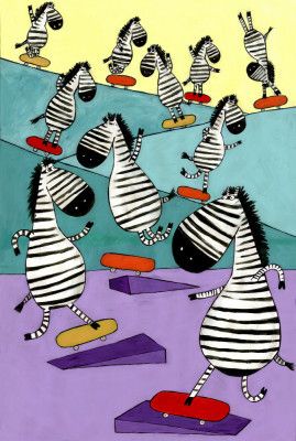 Hilarious Zebras in the Skatepark by Artist Carla Daly
