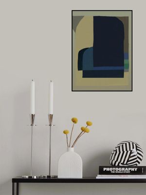 Muted tones of blue, green, and beige