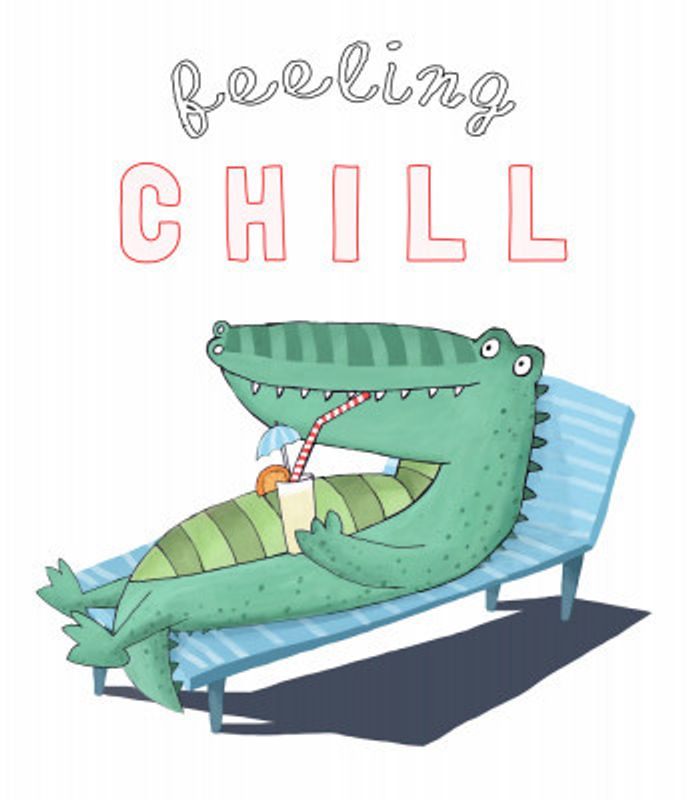 Feeling Chill! Funny Crocodile Lounging in the Sunshine by artist Carla Daly