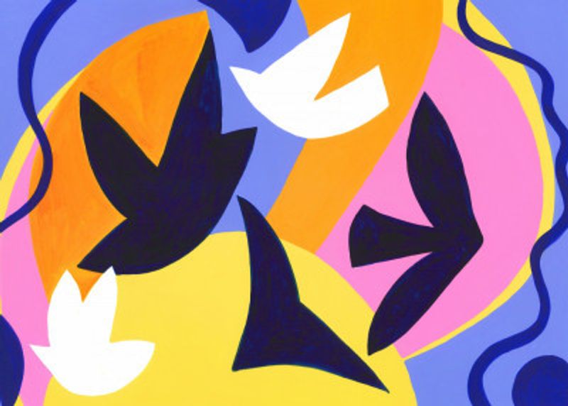 Abstract Blue and White Birds