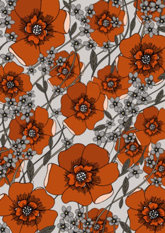 Flowers In The Garden Red and Grey