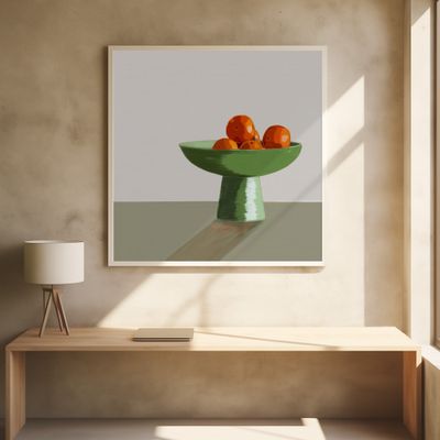 Mandarins in green bowl.