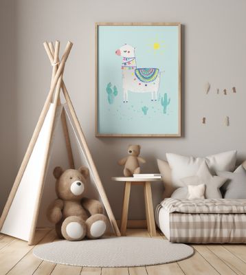 Hand painted Sunshine Llama Boho Kids &amp; baby nursery