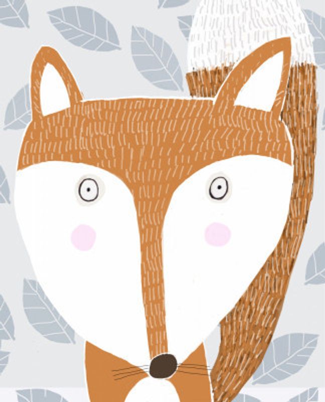 Cute Red Fox with Grey Leaf Pattern by Artist Carla Daly