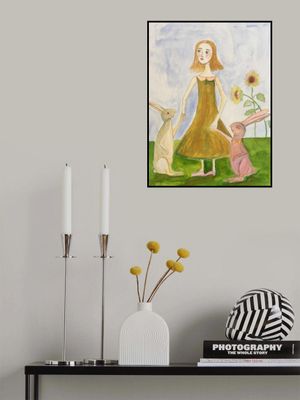 Girl with her rabbits