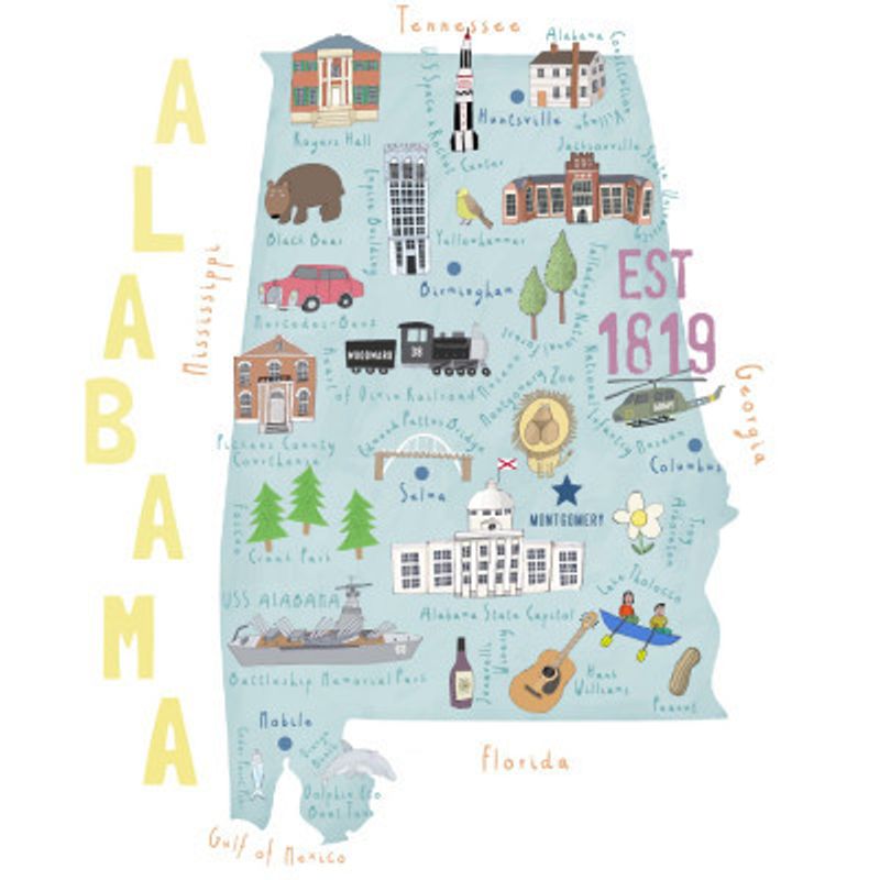 Beautiful Southern State of Alabama by Illustrator Carla Daly