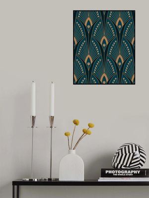 Geometric Art Deco Peacock Feathers Teal
