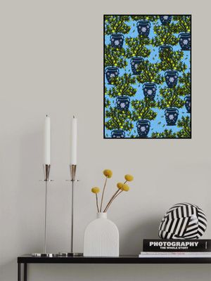 Lemon Trees in Ornate Blue Vases