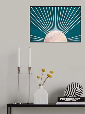 Gold sun rays mural turquoise