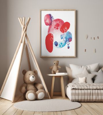 Red Blue Watercolor Abstract