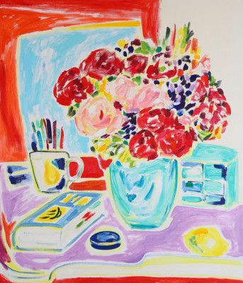 Still Life With Flowers And A Lemon, Tamara Jare, oil on canvas