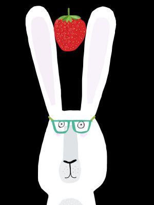 Cute White Rabbit with Strawberry by Artist Carla Daly