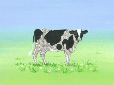A Cow with Newspaper Text