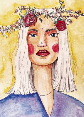 Lady with flower wreath