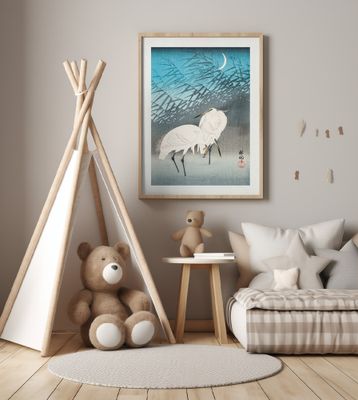 Egrets and Reeds In Moonlight (1926)