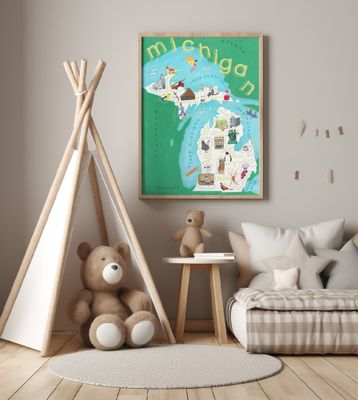Illustrated Map of Michigan, USA by Artist Carla Daly