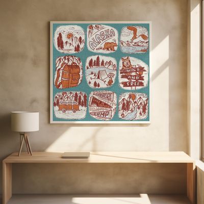 Travel to Alaska - Vintage Travel Stories - Teal BG - Pattern