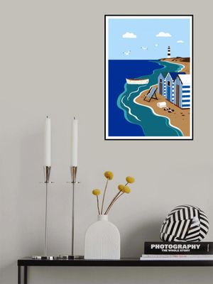 Seaside Beach Huts and Lighthouse