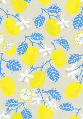 Yellow Lemon With Blue Leaves
