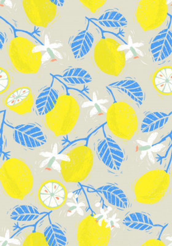 Yellow Lemon With Blue Leaves