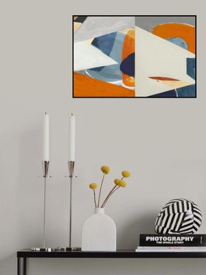 Orange, Blue Grey Abstract Art Print