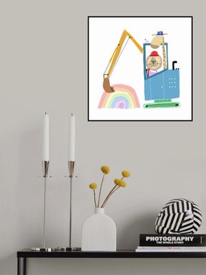 Lion and Giraffe Construction Wokers with Rainbow by Carla Daly