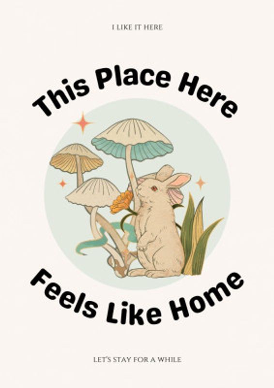 Rabbit Among Mushrooms With The Phrase