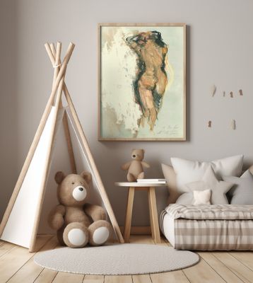 Sketch of a Dynamic Nude Woman Figure