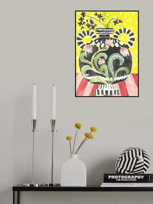 Folksy Greek Vase On Striped Table