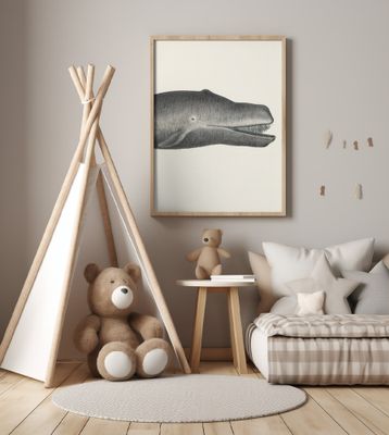 Whale Ii Tight Crop Handcolored Sealife Lithograph 1824