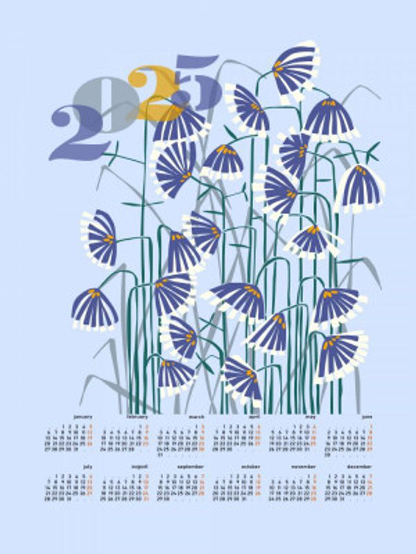 calendar 2025 Linocut flowers light