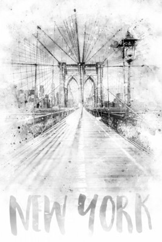 Monochrome Art NYC Brooklyn Bridge | watercolor