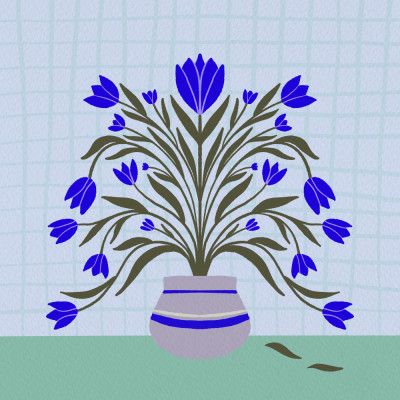 Tulips in a vase - blue and green