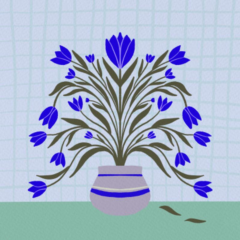 Tulips in a vase - blue and green