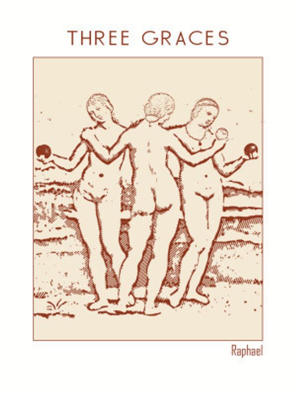 Line Art Minimalist – Three Graces By Raphael (c 1503–1505)