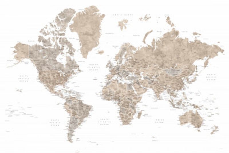 Detailed world map with cities, Abey