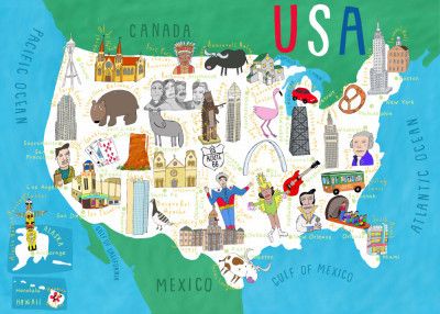 Illustrated Map of the USA by Artist Carla Daly