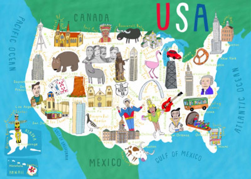 Illustrated Map of the USA by Artist Carla Daly