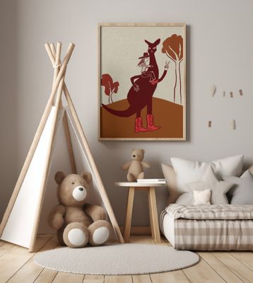 Red kangaroo with cowgirl