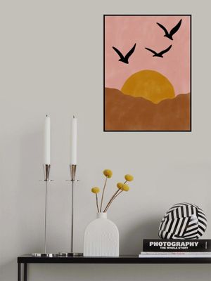 Sunset With Three Silhouetted Birds Flying